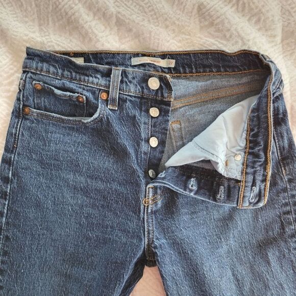 Levi's Wedgie Straight Medium Blue Denim Jeans Raw Hem 27 - Picture 6 of 9